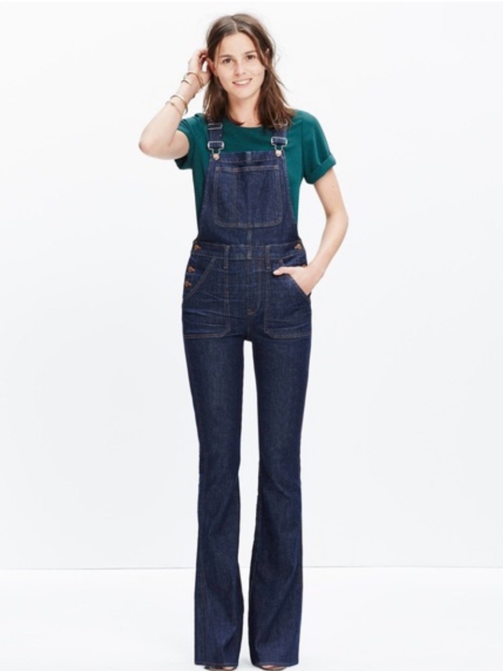 Madewell Dark Blue Denim Overalls with Flared Leg